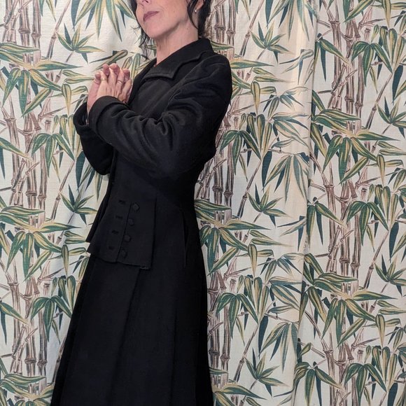 40s GOTH Black Wool Princess Coat sz XS Jaunty Juniors Mint Cond Warm & Elegant! - Picture 5 of 8